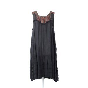 Free People Dress Sz M Black Rust Multicolor Embroidered 100% Rayon Dress